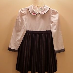 Girl's Black& White Long-sleeve Stitch Dress